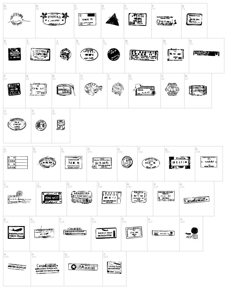 Stamp Seal TFB font map